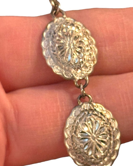 Sterling silver 925 etched concho style southwestern link bracelet