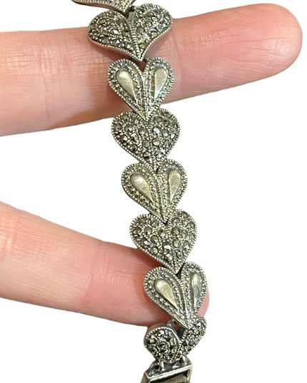 Stunning Heavy Marcasite Sterling silver amethyst fancy heart bracelet