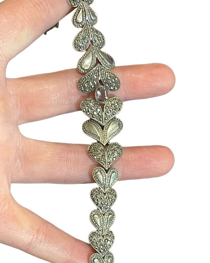 Stunning Heavy Marcasite Sterling silver amethyst fancy heart bracelet