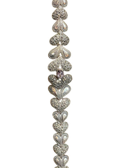 Stunning Heavy Marcasite Sterling silver amethyst fancy heart bracelet