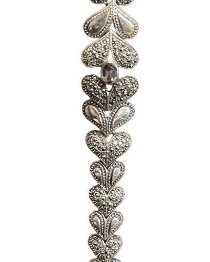 Stunning Heavy Marcasite Sterling silver amethyst fancy heart bracelet