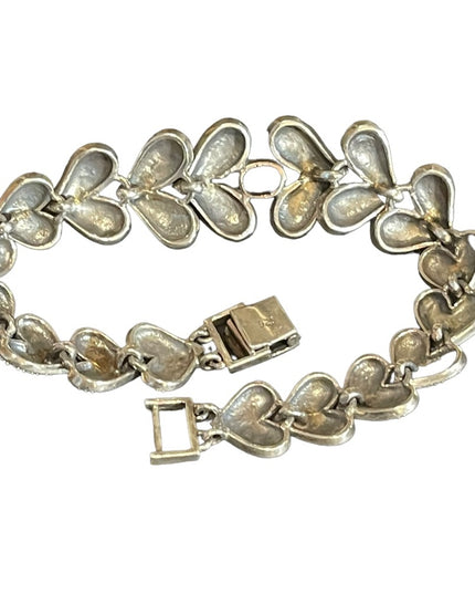 Stunning Heavy Marcasite Sterling silver amethyst fancy heart bracelet