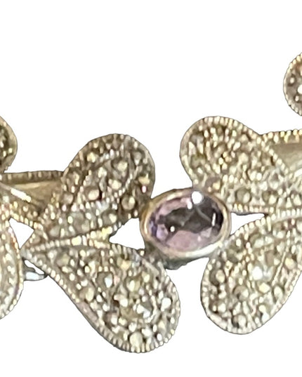 Stunning Heavy Marcasite Sterling silver amethyst fancy heart bracelet