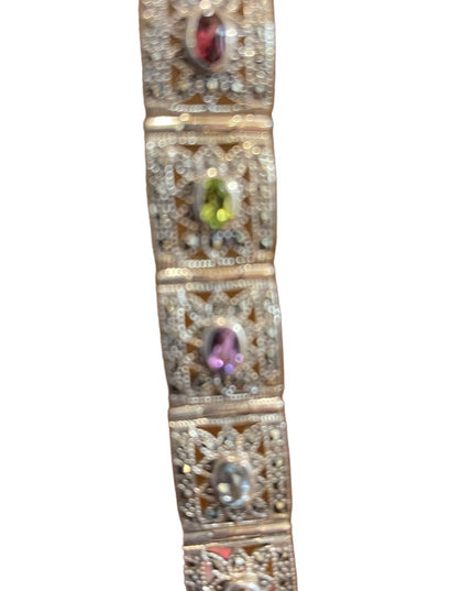 Stunning sterling silver 925 Marcasite multi gemstone ornate link bracelet