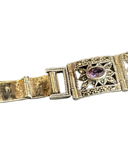 Stunning sterling silver 925 Marcasite multi gemstone ornate link bracelet