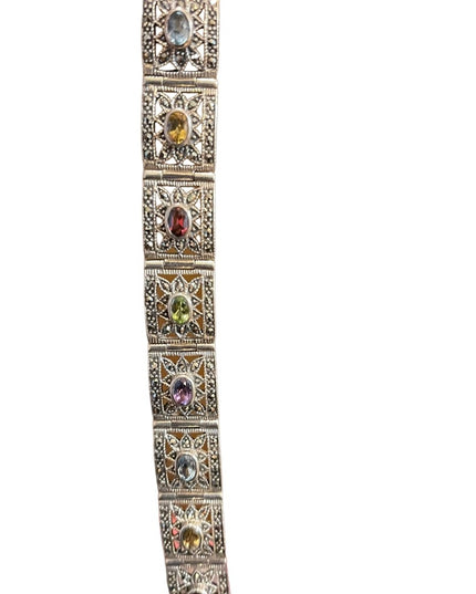Stunning sterling silver 925 Marcasite multi gemstone ornate link bracelet