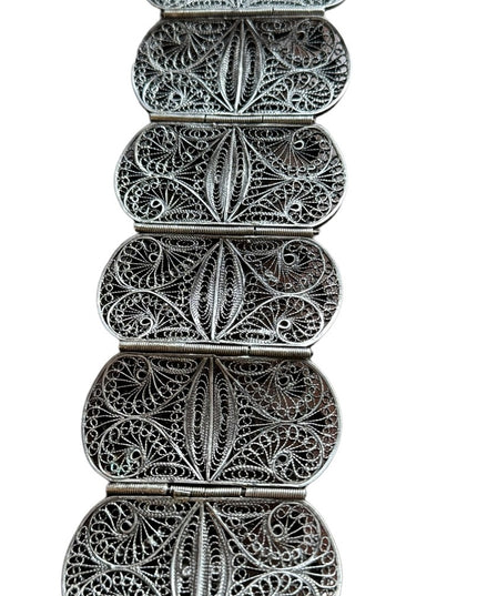 Antique silver filagree turquoise egyption revival art deco link bracelet