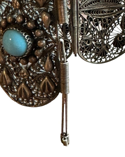 Antique silver filagree turquoise egyption revival art deco link bracelet