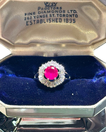 Stunning CZ and ruby fancy cluster ring sterling silver 925