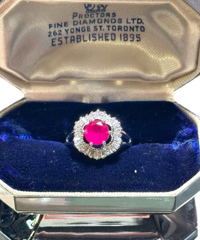Stunning CZ and ruby fancy cluster ring sterling silver 925