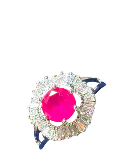 Stunning CZ and ruby fancy cluster ring sterling silver 925