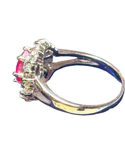 Stunning CZ and ruby fancy cluster ring sterling silver 925