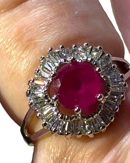 Stunning CZ and ruby fancy cluster ring sterling silver 925
