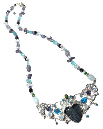 Sajen multi gemstone bead necklace 925 GODDESS dangle  pendant Bali handmade