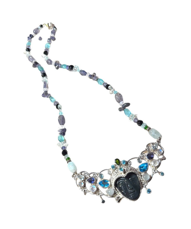Sajen multi gemstone bead necklace 925 GODDESS dangle  pendant Bali handmade