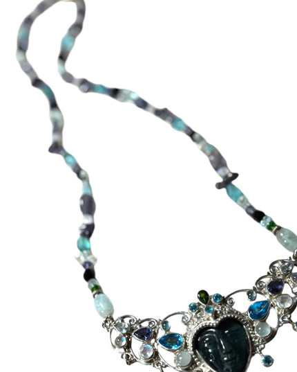 Sajen multi gemstone bead necklace 925 GODDESS dangle  pendant Bali handmade