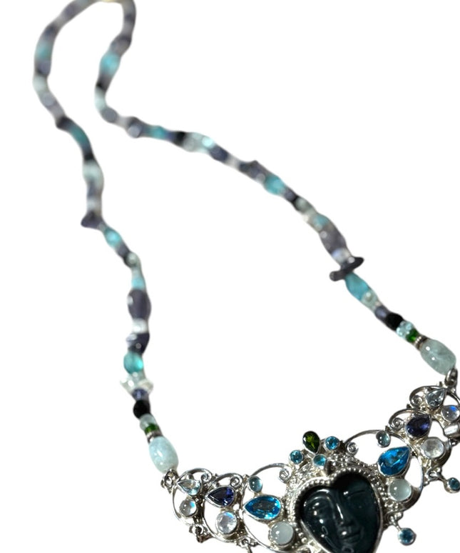 Sajen multi gemstone bead necklace 925 GODDESS dangle  pendant Bali handmade