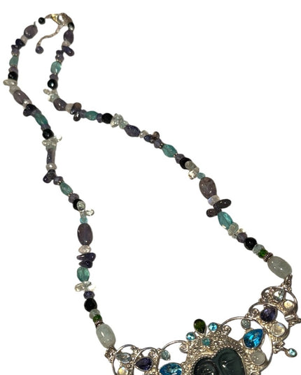 Sajen multi gemstone bead necklace 925 GODDESS dangle  pendant Bali handmade
