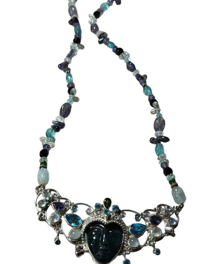 Sajen multi gemstone bead necklace 925 GODDESS dangle  pendant Bali handmade