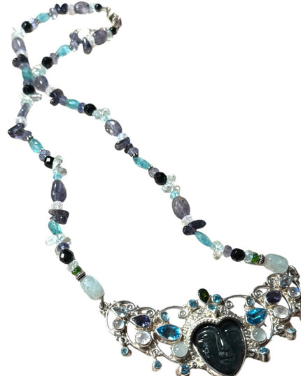 Sajen multi gemstone bead necklace 925 GODDESS dangle  pendant Bali handmade
