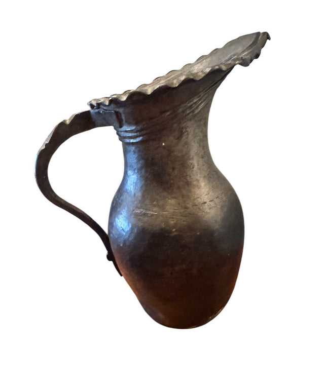 Antique European Hand Forged Hammered Metal Pitcher Dark Antiqued Bronze Finish