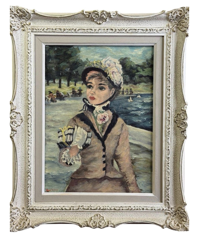 Vintage 1968 Signed Oil on Board HuldahJeffe Inspired French Girl